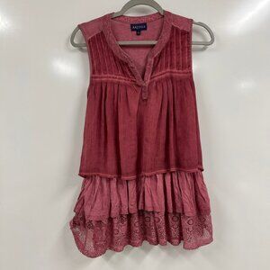 Artesia Small Boho Tiered Lace Tank Top Sleeveless Peasant Romantic Boho Tank